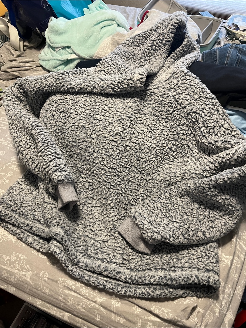 Simply Vera Vera Wang Gray Sherpa Cowl Pullover